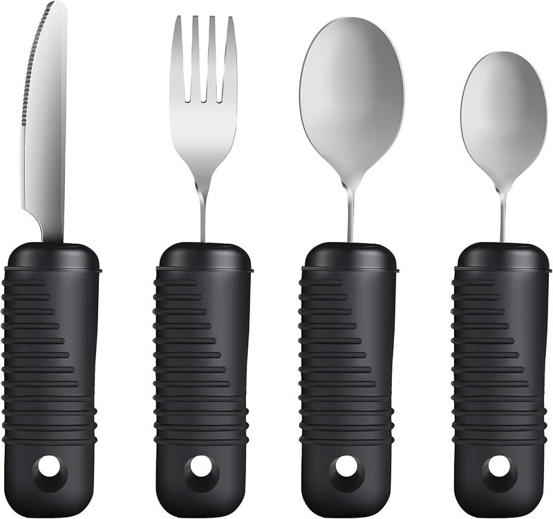 YPCBYNBS Adaptive Utensils,Easy Grip Silverware,Built Up Bendable Fork,Teaspoon,Tablespoon and Knife for Elderly,Hand Tremors,Arthritis and Parkinson's Patients,4 Piece Set - Image 1